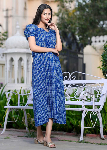 Blue Oasis Dress With Front Slit