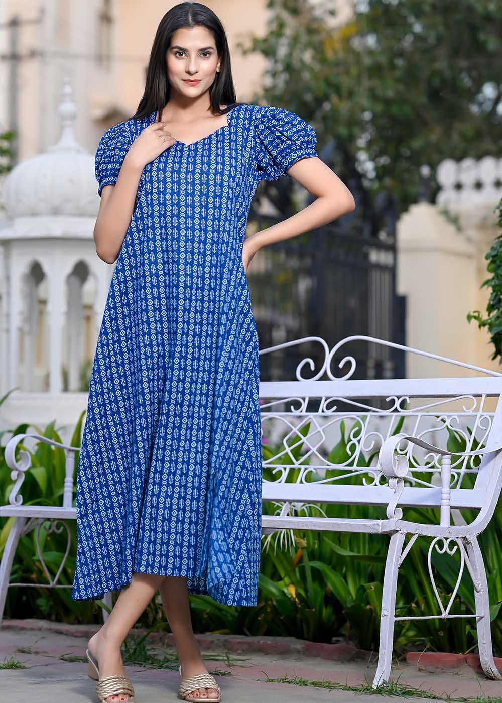 Blue Oasis Dress With Front Slit