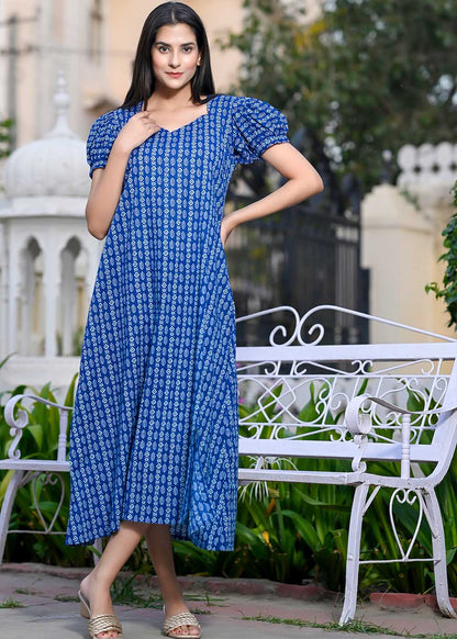 Blue Oasis Dress With Front Slit