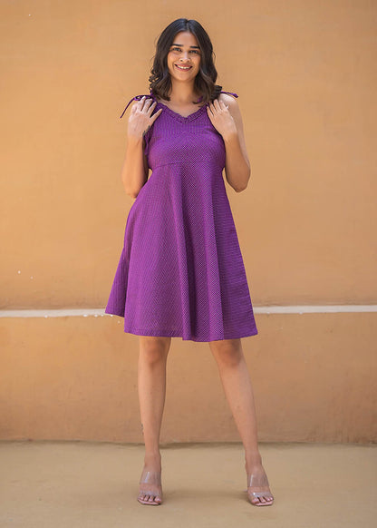 Fit & Flare Spaghetti Dress In Purple Colour