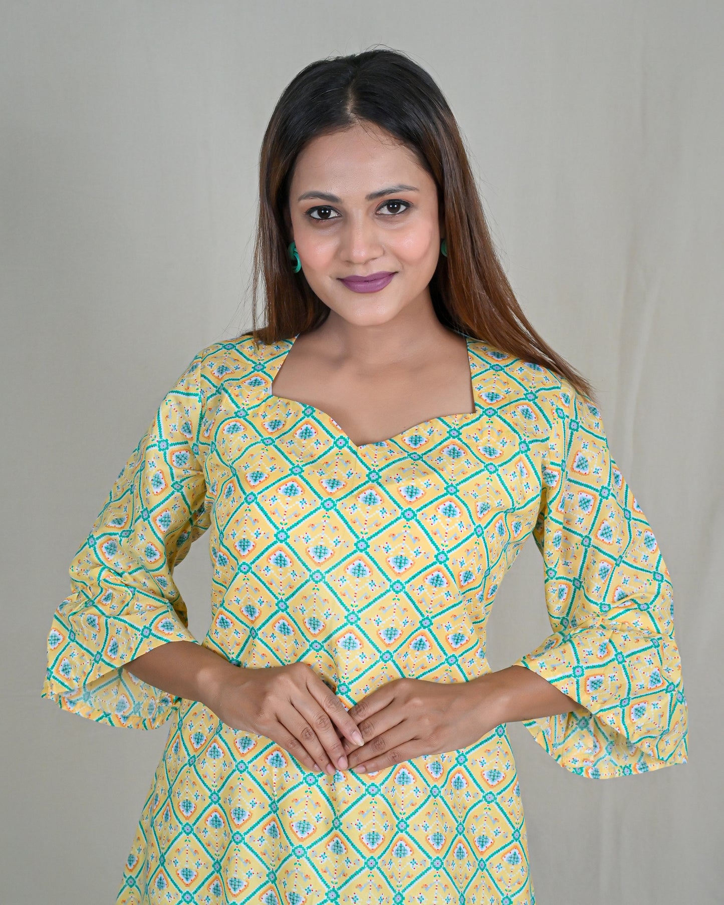 Patola Print Tiered Dress With Bell Sleeves