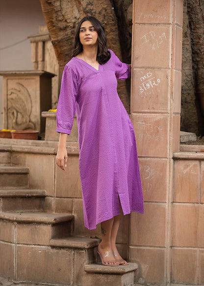 Purple Midi Dress With Pocket