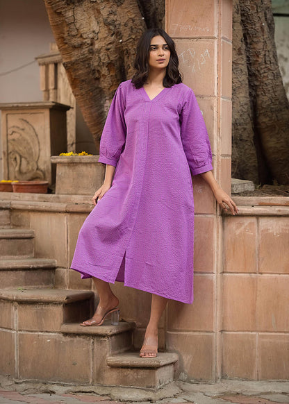 Purple Midi Dress With Pocket