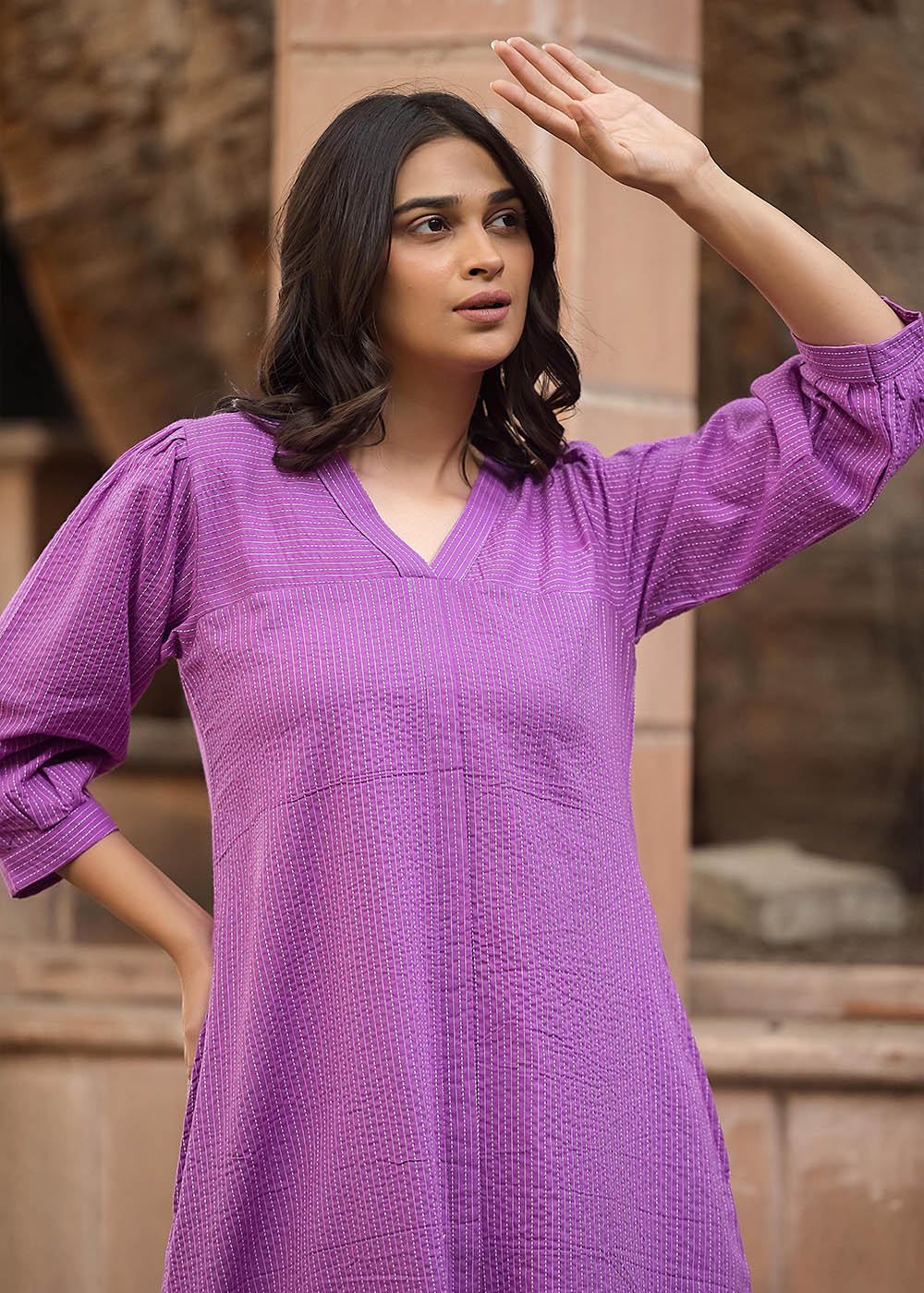 Purple Midi Dress With Pocket