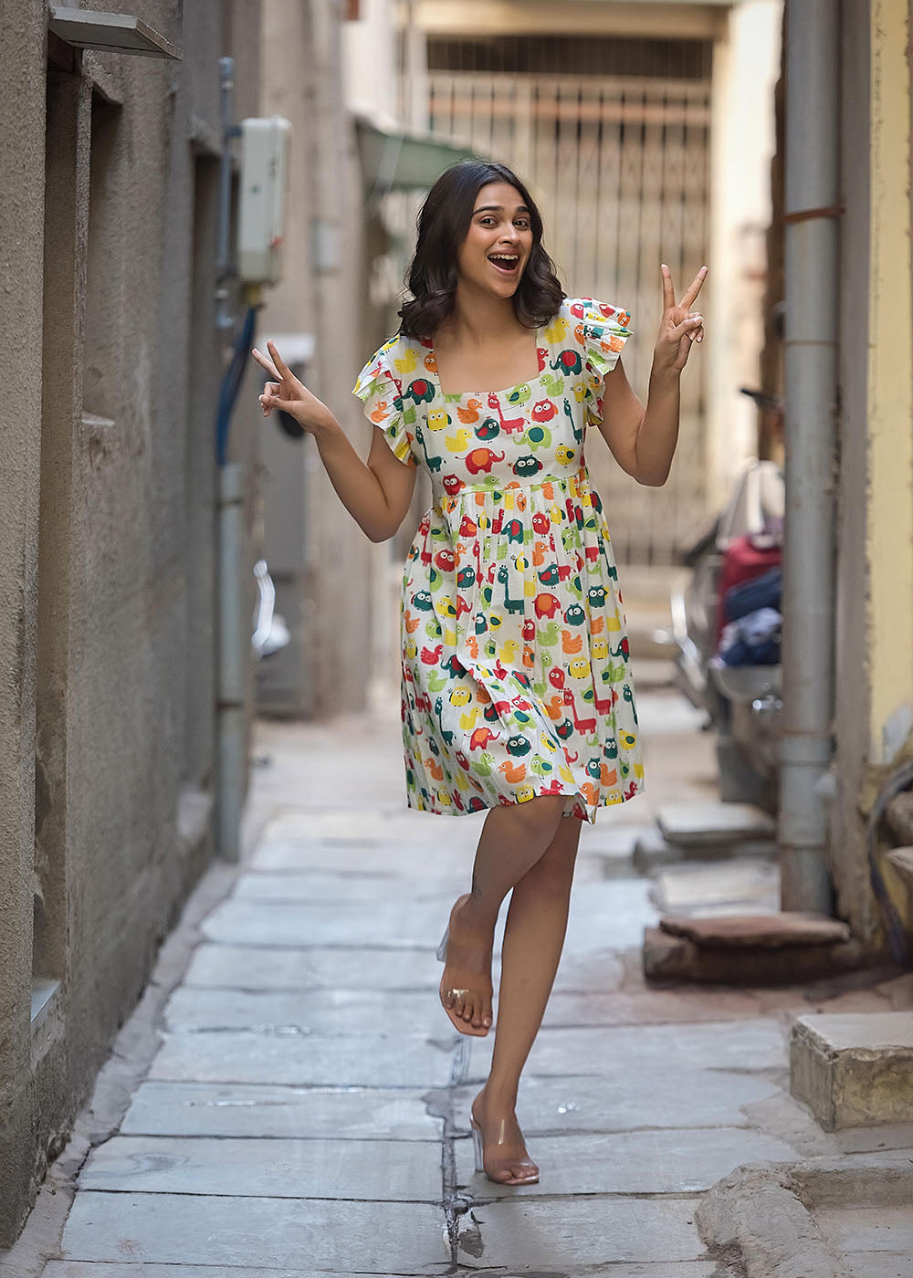 Nursery Print Mini Ruffle Dress