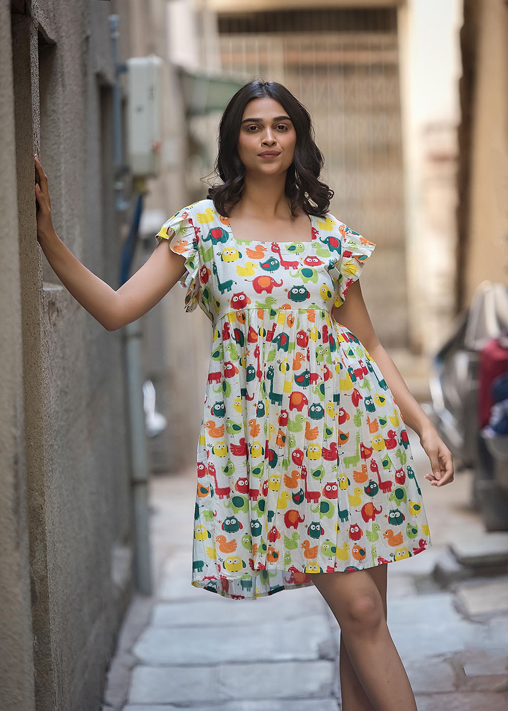 Nursery Print Mini Ruffle Dress