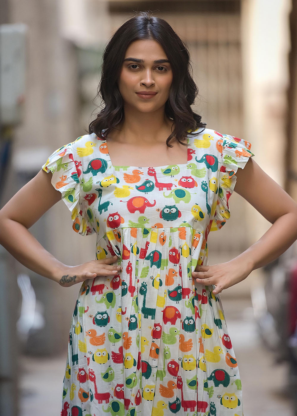 Nursery Print Mini Ruffle Dress