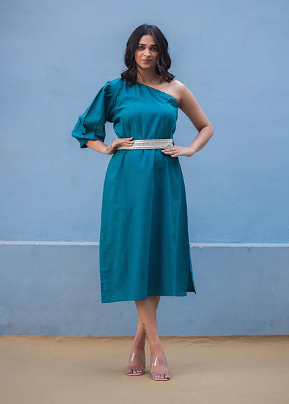 Off Shoulder Dress With Intricate Lacework Belt