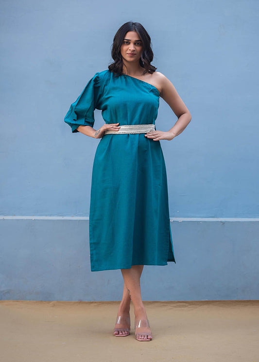 Off Shoulder Dress With Intricate Lacework Belt