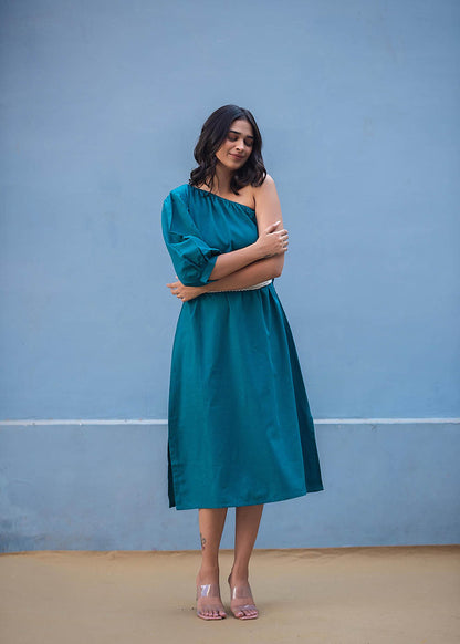 Off Shoulder Dress With Intricate Lacework Belt