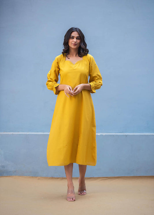 Solid Yellow Front Slit Dress