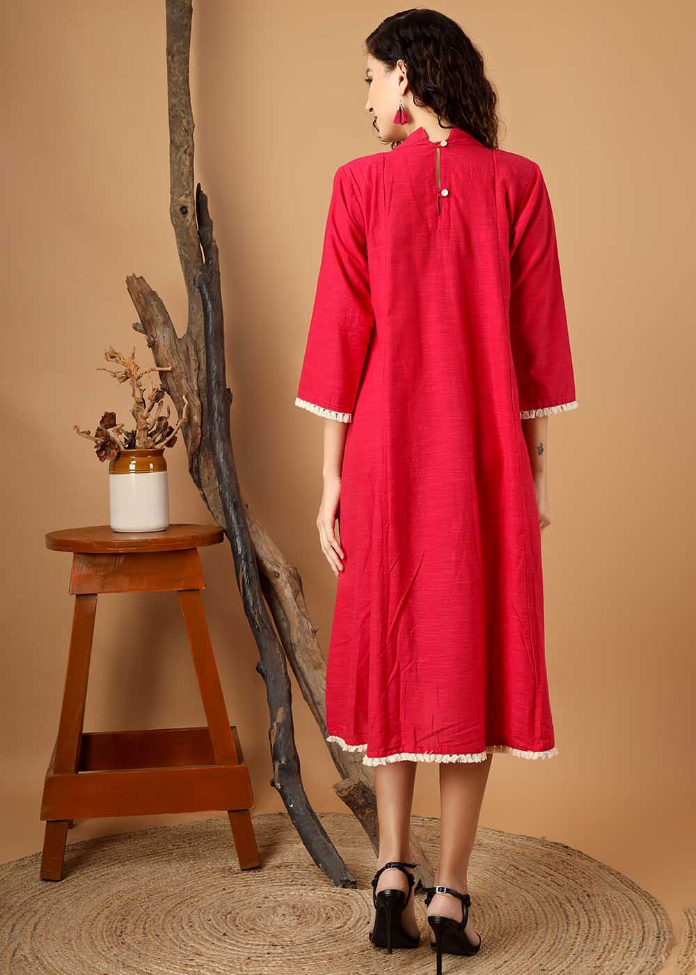 Crew Neck A-Line Gather Dress
