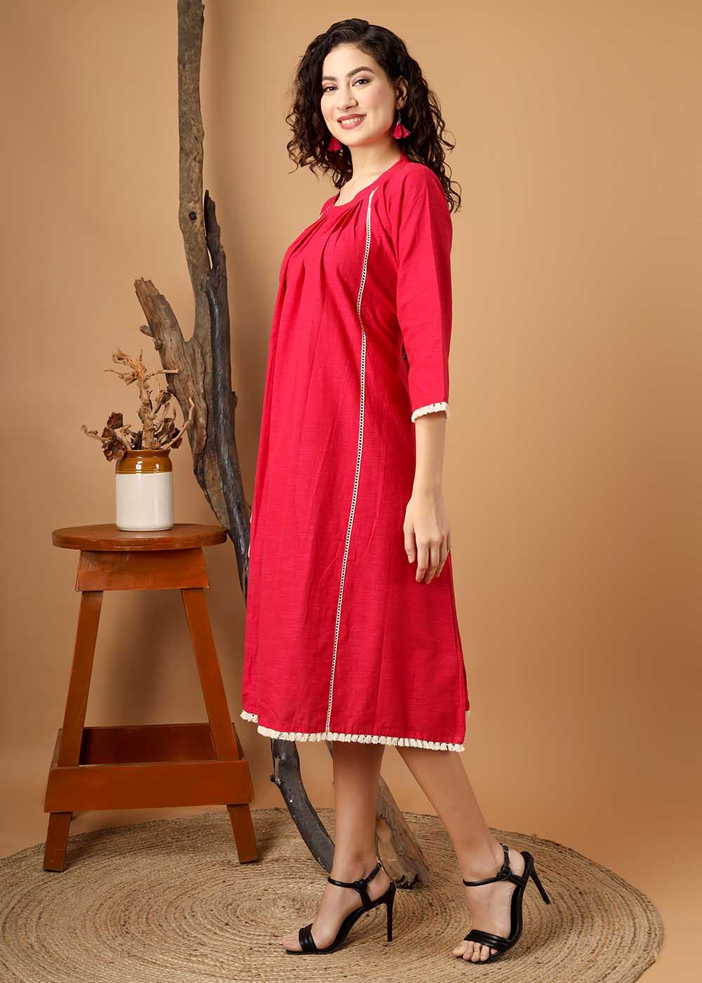 Crew Neck A-Line Gather Dress