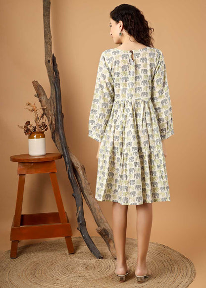 Elephant Printed Fit & Flare Tiered Dress