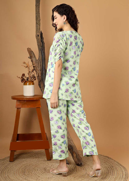 Green Digital Printed Co-Ords Set With Stylish Sleeve