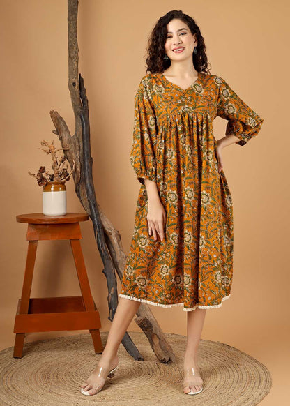 V Neckline Gathered Dress