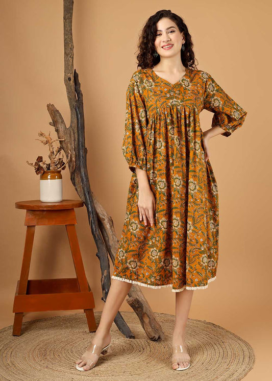V Neckline Gathered Dress