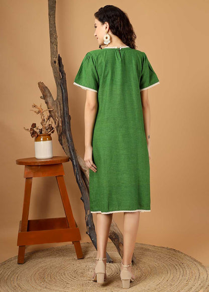 Lace Panel Puff Sleeve Dress