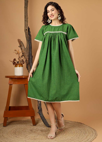Lace Panel Puff Sleeve Dress