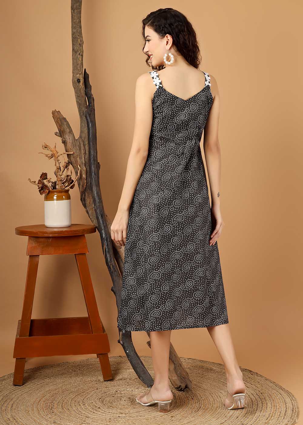 Beautiful Bandhej print Spaghetti Dress With Pocket