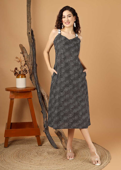 Beautiful Bandhej print Spaghetti Dress With Pocket