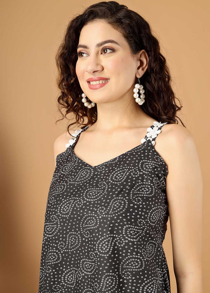 Beautiful Bandhej print Spaghetti Dress With Pocket