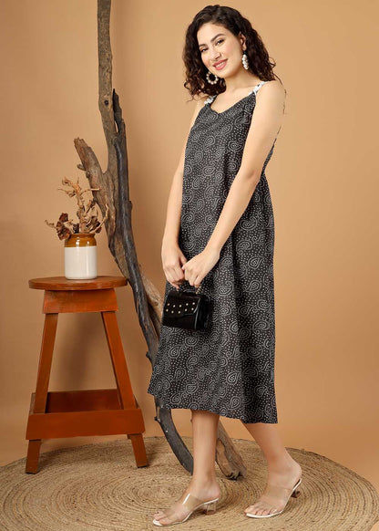 Beautiful Bandhej print Spaghetti Dress With Pocket