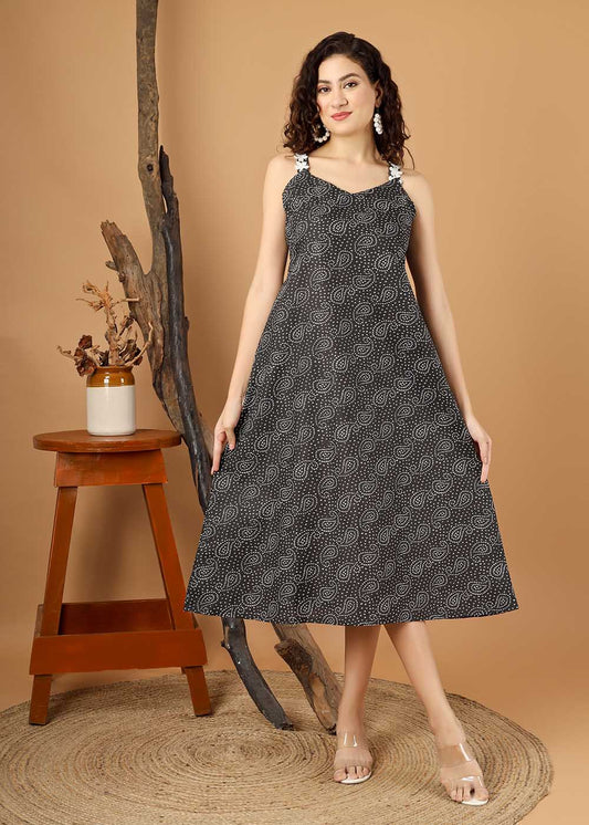Beautiful Bandhej print Spaghetti Dress With Pocket