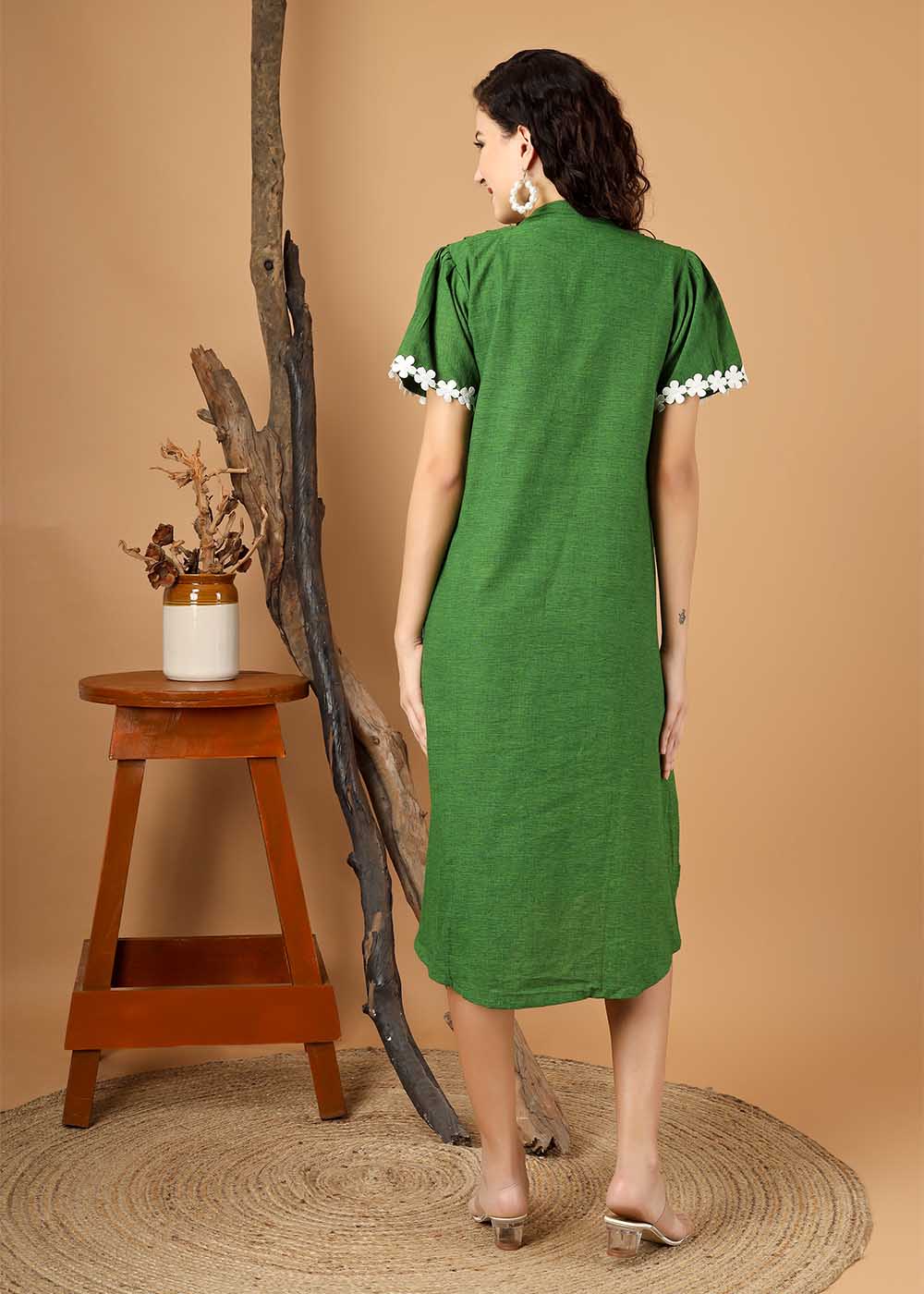 Gorgeous Green Dress Knife Pleats On Yoke