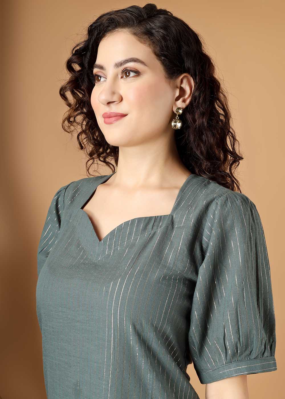Jamdani Zari Dress With Front Slit