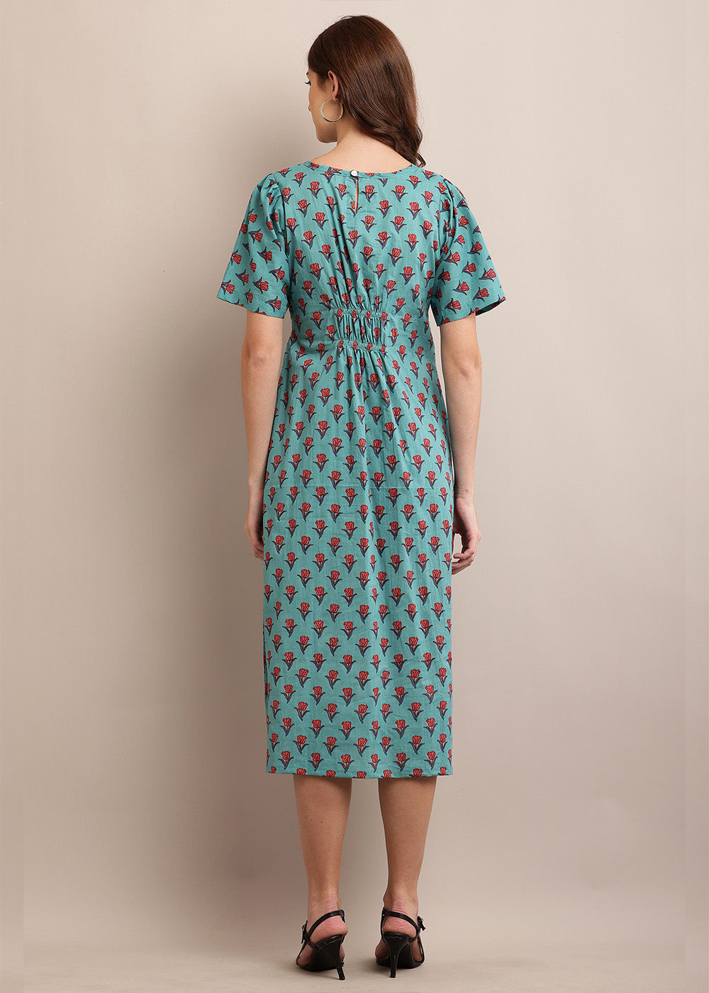 A-Line Fit & Flare Handblocked Dress With Pocket