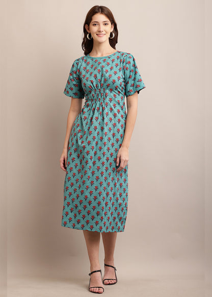 A-Line Fit & Flare Handblocked Dress With Pocket