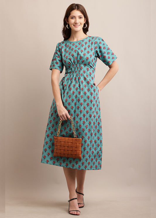 A-Line Fit & Flare Handblocked Dress With Pocket