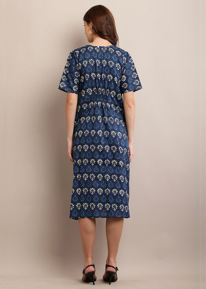 A-Line Fit & Flare Handblocked Dress With Pocket