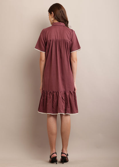 Amiable Shirt Dress With Lace Panel