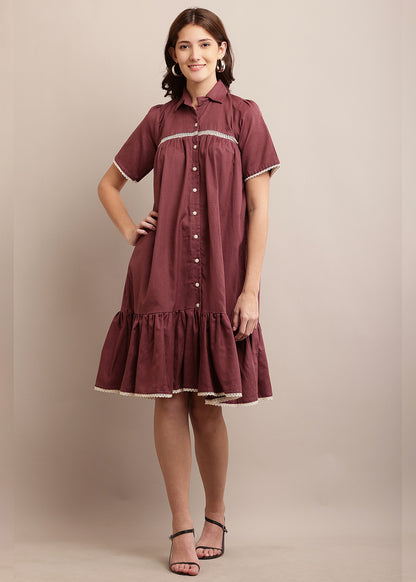 Amiable Shirt Dress With Lace Panel