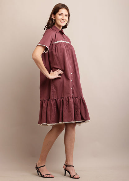 Amiable Shirt Dress With Lace Panel