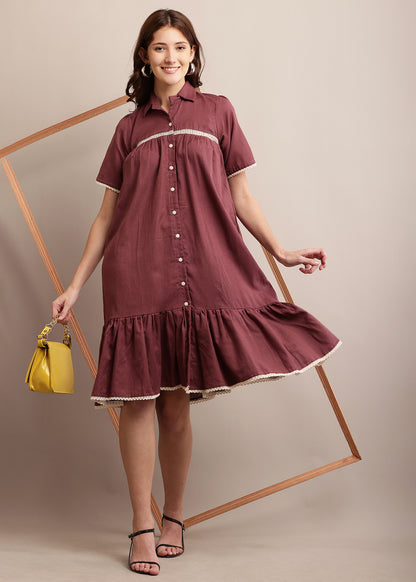 Amiable Shirt Dress With Lace Panel
